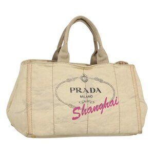 PRADA Canapa GM Hand Bag Canvas White Gold
